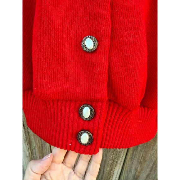 Reworked Vintage Red Cardigan with Lace Collar - Grandmillenial - Holiday - Picture 8 of 10